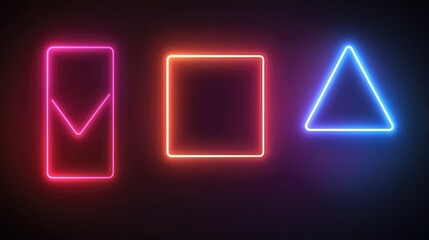Neon abstract shapes illuminate the background