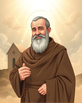 Cartoon illustration of catholic priest saint padre pio