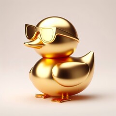 a cute, cool and hip gold shinny metallic futuristic duck