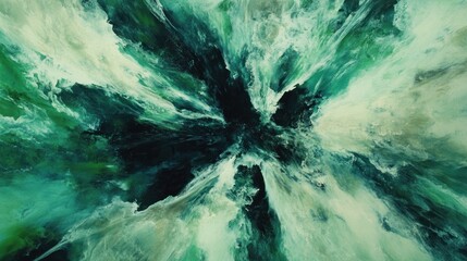 Abstract swirling patterns in green and black, evoking a sense of depth and movement.