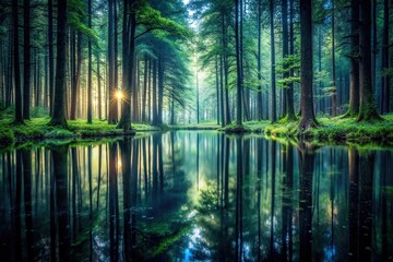 Enchanted forest landscape with mysterious vibe