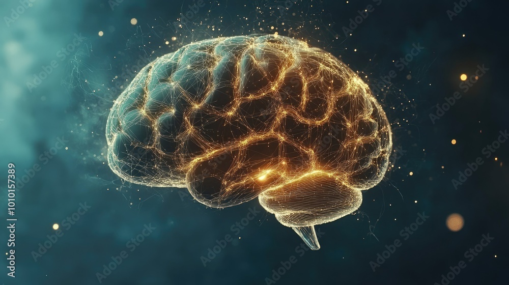 Aufkleber Human brain showing Intelligent thinking processing through the concept of a neural network