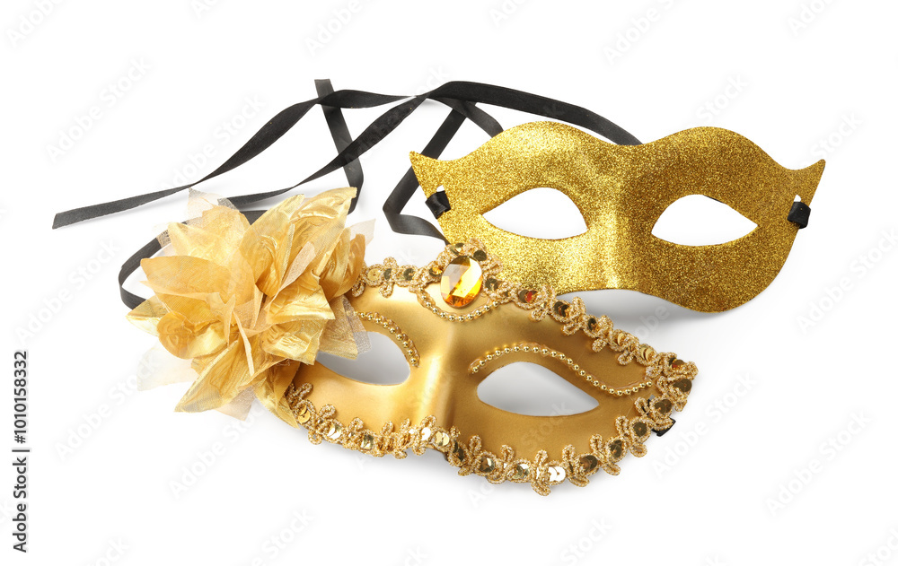 Canvas Prints Beautiful golden carnival masks isolated on white