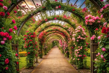 Fototapeta premium Enchanting garden path with rose covered archways