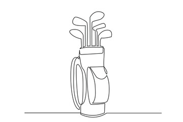 continuous line of golf bag.one line drawing of golf playing equipment.one line vector of golf bag containing several golf clubs