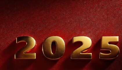 Year 2025 Golden Numerals on Red Background