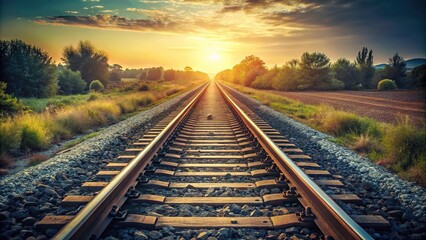 Fototapeta premium Endless train tracks disappearing into the horizon, minimalist style