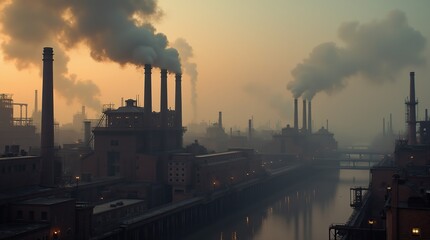 Industrial factory in the age of steam engines during the 19th century