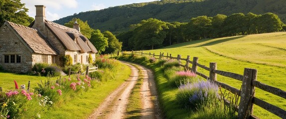 Obraz premium a narrow dirt path winding through a lush, green meadow.