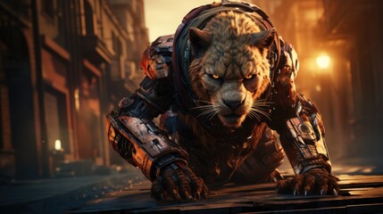 Fototapeta premium Cybernetic Lion in a City