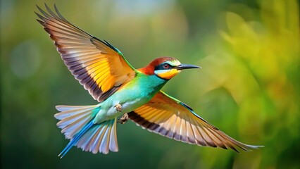 Fototapeta premium European bee eater flying in natural habitat at tilted angle