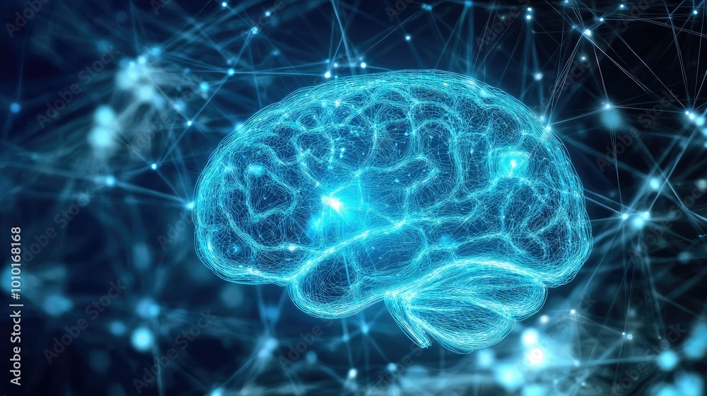 Poster Human brain showing Intelligent thinking processing through the concept of a neural network
