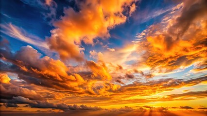 Evening sky with orange clouds during sunset High Angle