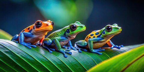 Naklejka premium Exotic neon frogs on leaf