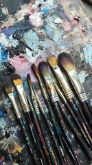 Fototapeta premium Paintbrushes on a Palette: A Glimpse into the Artist's Studio
