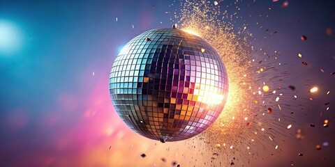 Obraz premium Exploding disco ball in the air with pastel background