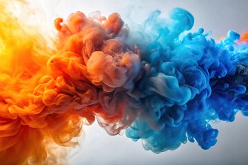 Obraz premium explosion of colored smoke transitioning from blue to orange