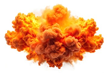Explosive orange smoke flame explosion on white background fire flame shape smoke