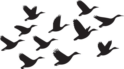 Silhouette of flock of birds flying south for the winter, set of birds silhouette vector