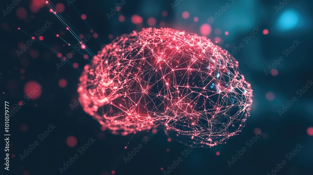 Poster Human brain showing Intelligent thinking processing through the concept of a neural network