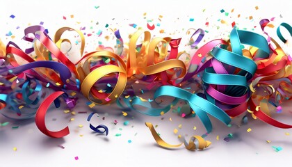 Colorful streamers and confetti create a festive atmosphere, perfect for celebrations and parties, suggesting joy and excitement.