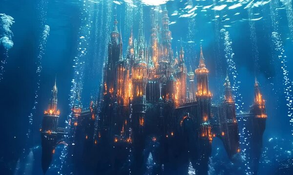 Underwater fantastic castle, a magical city under water