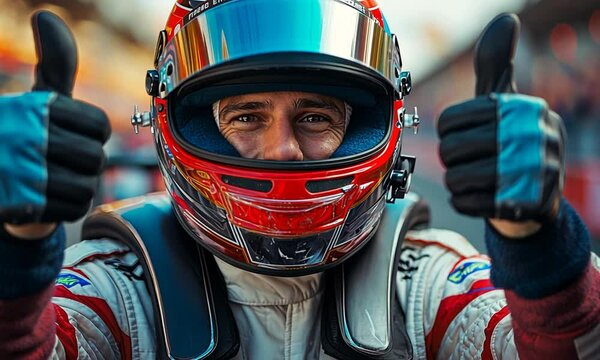 car racer with helmet on his head