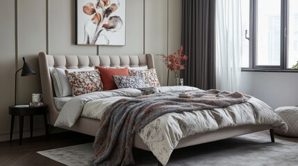 Obraz premium Modern Cozy Bedroom with Artistic Decor Elements