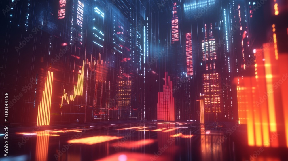 Poster futuristic data visualization in neon environment