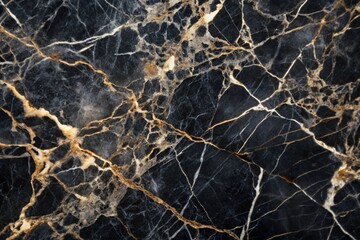 Extreme close-up luxurious black marble texture with natural white veins