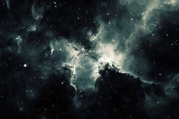 Fototapeta premium Abstract dark space nebula background with glowing clouds and stars
