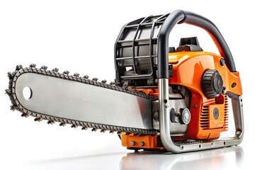 Extreme close-up of a portable mechanical chainsaw shaped like a cow