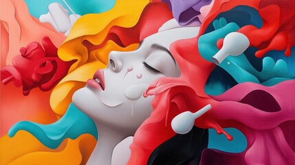 Abstract portrait blending vibrant colors and emotions, showcasing artistic expression.