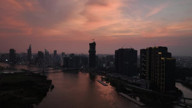 Sunset in Ho Chi Minh City, Ton Duc Thang Bridge,  Viet Nam 