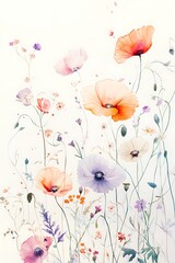 Naklejka premium Watercolor painting of a field of wildflowers with poppies