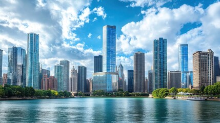 Fototapeta premium Majestic Skyline of the Windy City: A Panoramic View of Chicago's Iconic Architecture