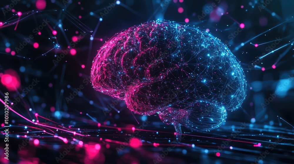 Poster Human brain showing Intelligent thinking processing through the concept of a neural network
