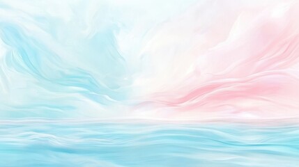 A blue and pink ocean scene with a pink and blue sky