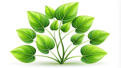 Obraz premium Vibrant green leaves with curved stems and delicate veins, digitally rendered in a modern flat design style, ideal for illustrations, logos, and graphic designs.