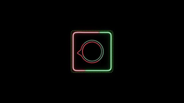 Glowing neon light animation.square rectriangle frame with two toneneon colour motion graphic on isolated black background.blue and red lighting moving for overlay element.