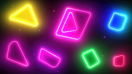 Neon abstract shapes illuminate the background