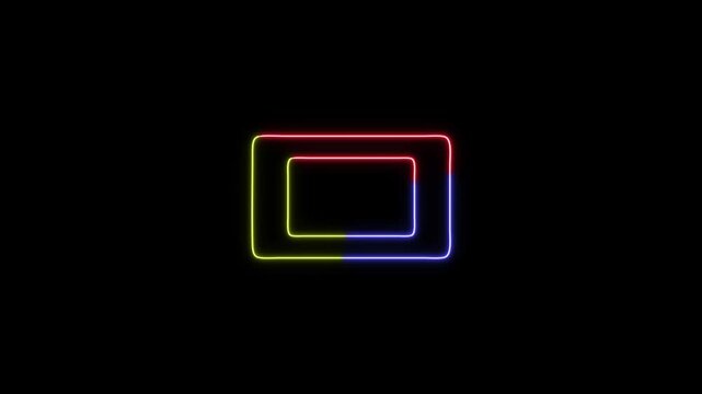 Abstrack light neon rectriangle frame animation on black background