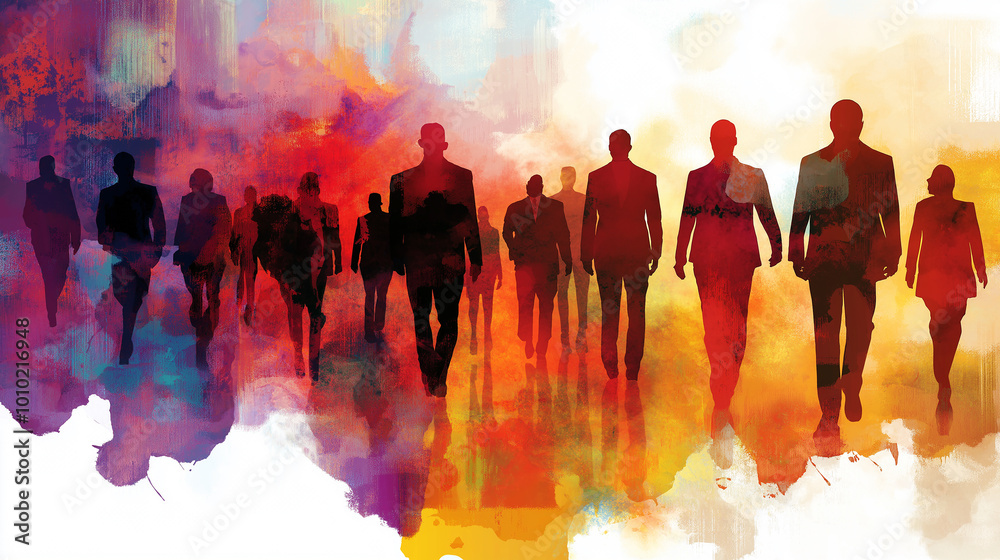 Aufkleber large group of business people is walking with confidence towards a bright future
