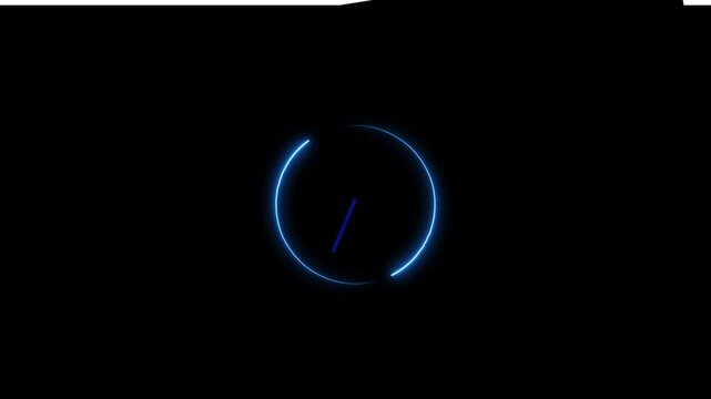 Abstrack neon shine clock icon animation on black background