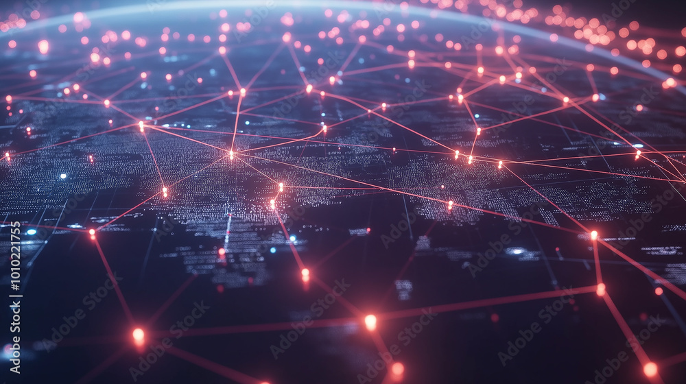 Poster Global network is connecting digital dots on planet earth with data flow
