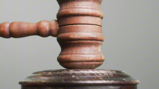 closeup Hammer on block wood, Judge, Mallet gavel Scale of Justice Hammer Striking with Strength Sound Block