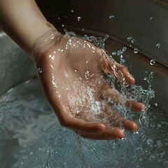 Fototapeta premium Water Splashing on Hand - Close Up Photography
