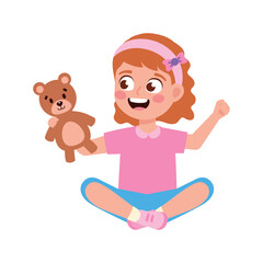 cartoon girl playing with teddy bear