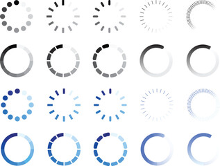 Set of Loading Icons in Black and Blue Color