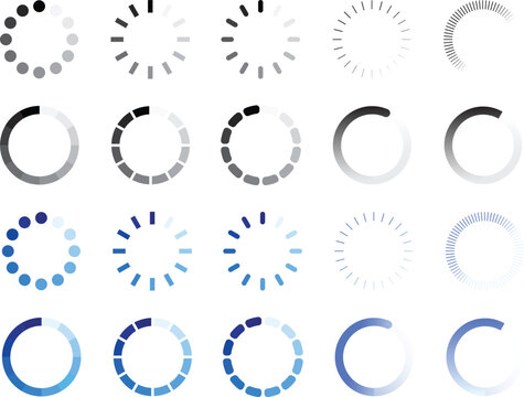 Set of Loading Icons in Black and Blue Color